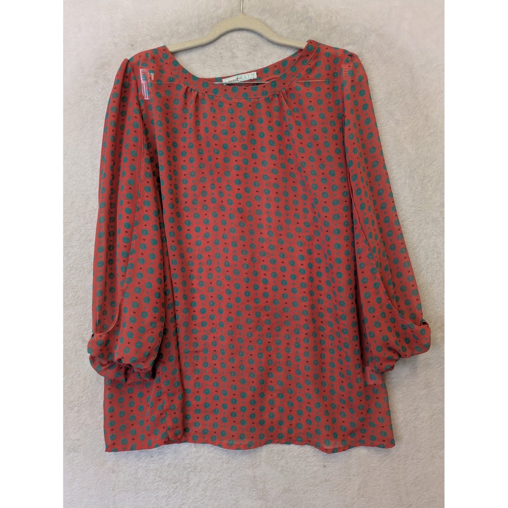 Sweet Salt Blouse Women's XL Coral Teal Geometric Print Balloon Sleeve